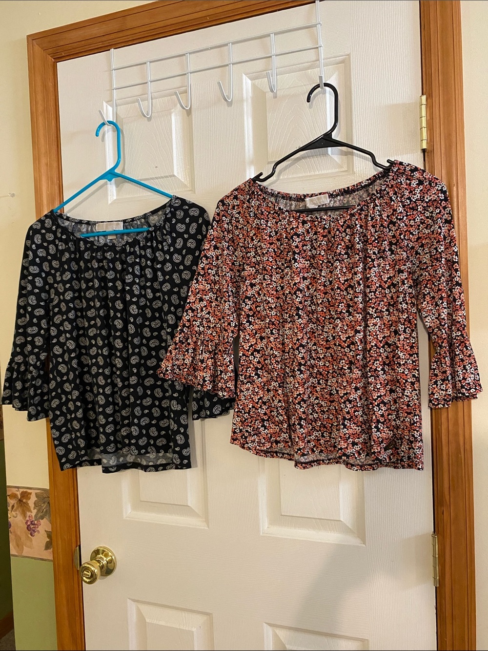 Michael Kors Floral Peasant Blouse & Black Paisley Blouse Duo